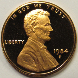 1984 S Lincoln Memorial Cent - Proof - S mintmark American penny 1984 S Lincoln Memorial Cent - Proof - S mintmark American penny