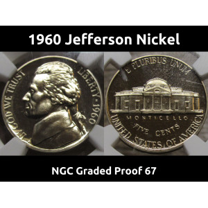 1960 Jefferson Nickel - NGC Graded Proof 67 - vintage professionally certified coin