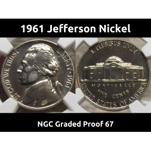 1961 Jefferson Nickel - NGC Graded Proof 67 - vintage flashy certified coin