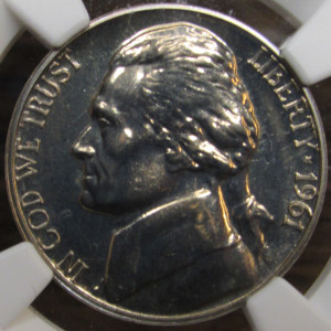 1961 Jefferson Nickel - NGC graded Proof 66 - professional certified proof coin