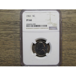 1961 Jefferson Nickel - NGC graded Proof 66 - professional certified proof coin