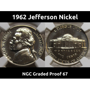 1962 Jefferson Nickel - NGC graded Proof 67 - flashy vintage graded coin