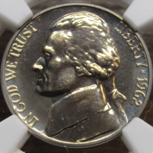1962 Jefferson Nickel - vintage NGC graded Proof 66 - flashy nickel