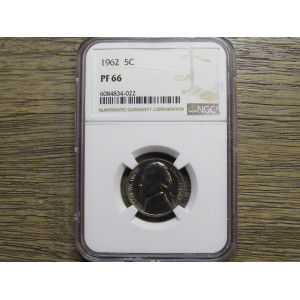 1962 Jefferson Nickel - vintage NGC graded Proof 66 - flashy nickel