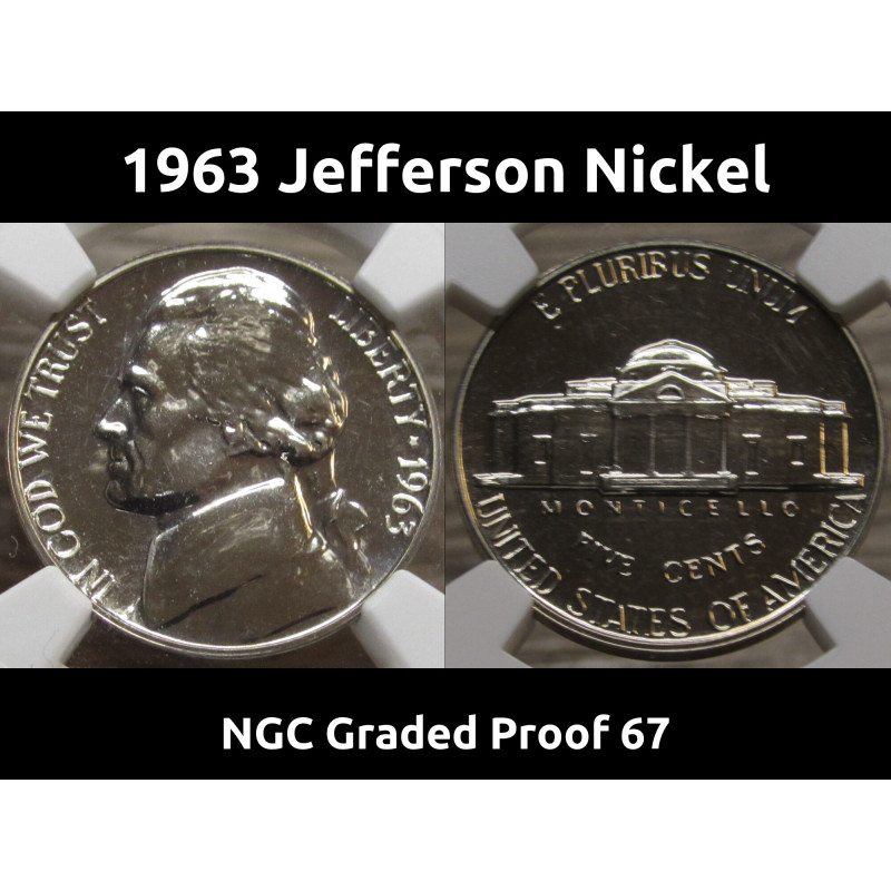 1963 Jefferson Nickel - NGC graded Proof 67 - vintage certified proof coin