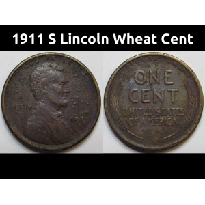 1911 S Lincoln Wheat Cent - antique semi-key date San Francisco mintmark penny