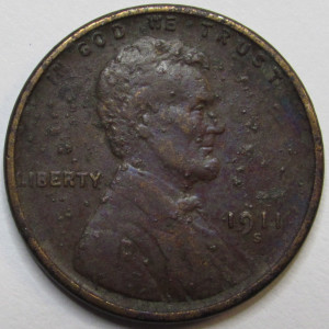 1911 S Lincoln Wheat Cent - antique semi-key date San Francisco mintmark penny