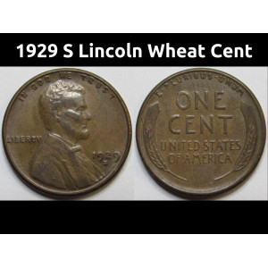 1929 S Lincoln Wheat Cent - antique better condition San Francisco mintmark wheat penny