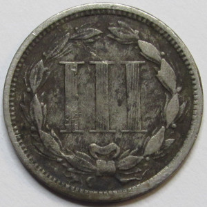 1866 Nickel Three Cents - antique post Civil War era American odd denomination coin