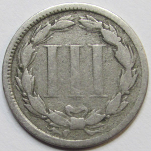 1872 Nickel Three Cents - antique lower mintage American odd denomination coin