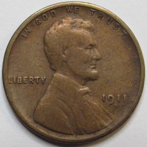 1911 S Lincoln Wheat Cent - antique semi-key date low mintage S mintmark penny