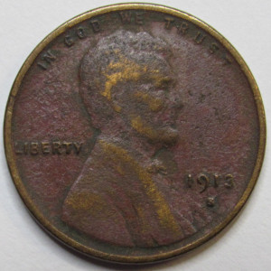 1913 S Lincoln Wheat Cent - antique San Francisco mintmark better date wheat penny