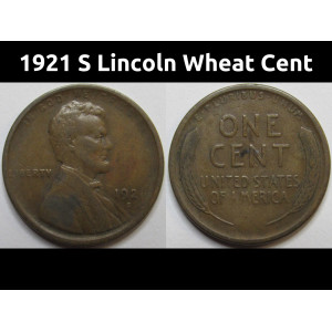 1921 S Lincoln Wheat Cent - antique San Francisco mintmark American wheat penny