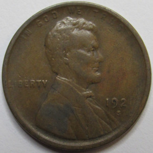 1921 S Lincoln Wheat Cent - antique San Francisco mintmark American wheat penny