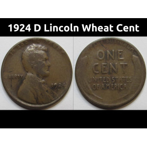 1924 D Lincoln Wheat Cent - antique semi-key date Denver mintmark American wheat penny