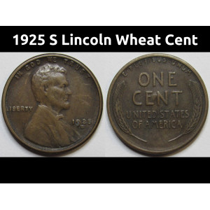 1925 S Lincoln Wheat Cent - antique San Francisco mintmark American wheat penny
