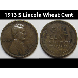 1913 S Lincoln Wheat Cent - antique San Francisco mintmark American wheat penny