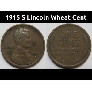 1915 S Lincoln Wheat Cent - antique San Francisco mintmark better date penny