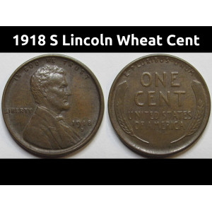 1918 S Lincoln Wheat Cent - antique great condition San Francisco mintmark penny
