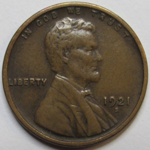 1921 S Lincoln Wheat Centh - antique San Francisco mintmark higher grade penny