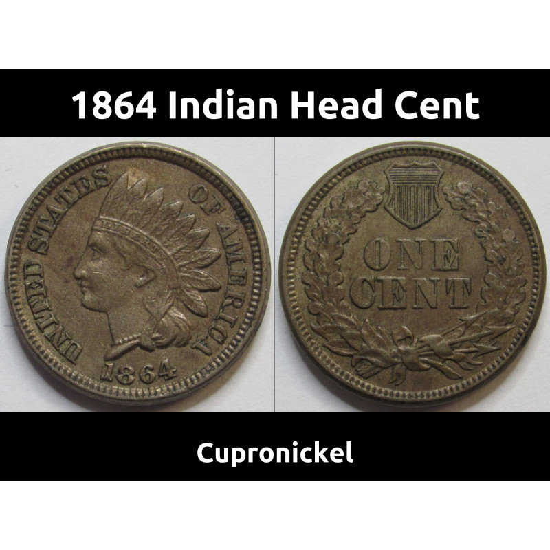 1864 Indian Head Cent - Cupronickel - antique higher grade Civil War era penny