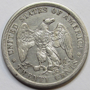 1875 CC Twenty Cent Piece - antique great condition odd denomination Carson City mint coin