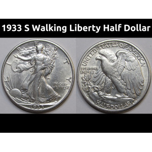 1933 S Walking Liberty Half Dollar - antique Great Depression era better grade silver half dollar