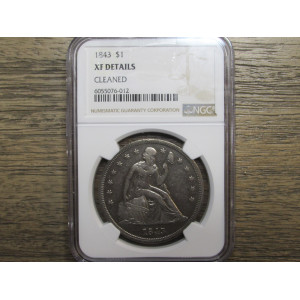 1843 Seated Liberty Dollar - NGC Graded - antique American silver dollar coin