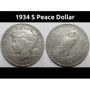 1934 S Peace Dollar - antique San Francisco mintmark American ssilver dollar