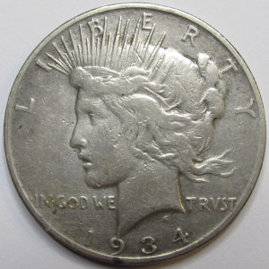 1934 S Peace Dollar - antique San Francisco mintmark American ssilver dollar