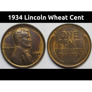 1934 Lincoln Wheat Cent - antique uncirculated American wheat penny coin