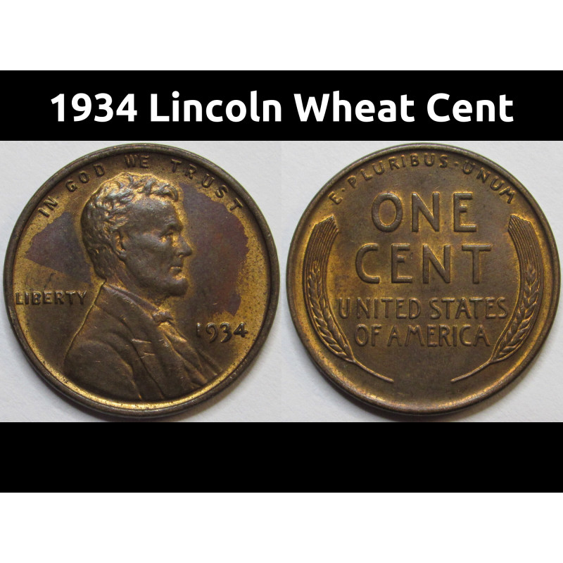 1934 Lincoln Wheat Cent - antique uncirculated American wheat penny coin