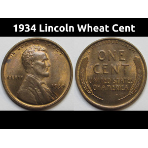 1934 Lincoln Wheat Cent - antique higher grade uncirculated American wheat penny