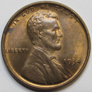 1934 Lincoln Wheat Cent - antique higher grade uncirculated American wheat penny