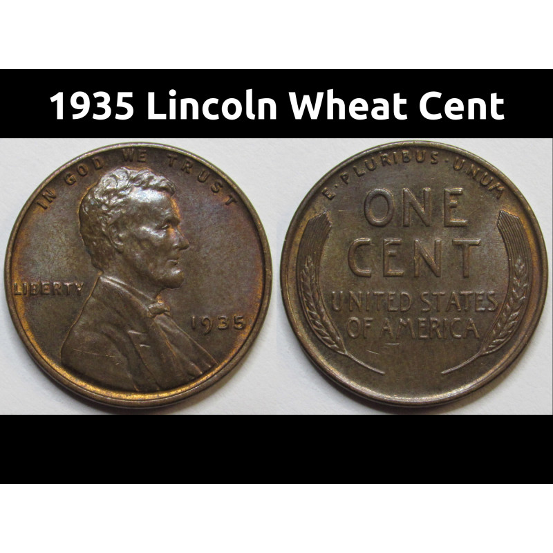 1935 Lincoln Wheat Cent - antique uncirculated American wheat penny