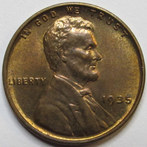 1935 Lincoln Wheat Cent - antique Great Depression era American wheat penny