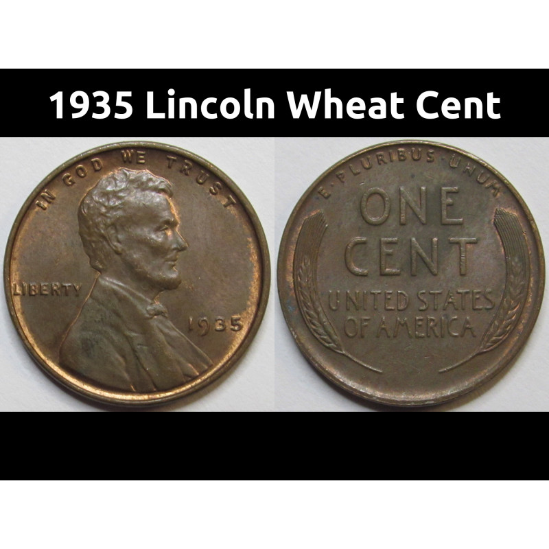 1935 Lincoln Wheat Cent - antique American wheat penny from Great Depression era