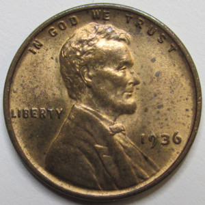 1936 Lincoln Wheat Cent - antique uncirculated American wheat penny