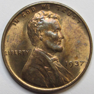 1937 Lincoln Wheat Cent - antique uncirculated American wheat penny