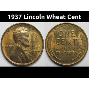 1937 Lincoln Wheat Cent - antique uncirculated Great Depression era penny