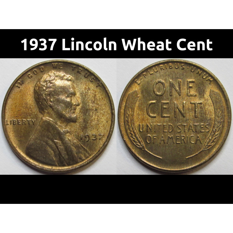 1937 Lincoln Wheat Cent - antique uncirculated Great Depression era penny