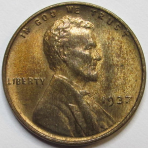 1937 Lincoln Wheat Cent - antique uncirculated Great Depression era penny