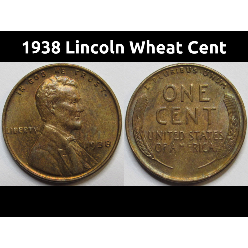 1938 Lincoln Wheat Cent - antique Great Depression era American wheat penny