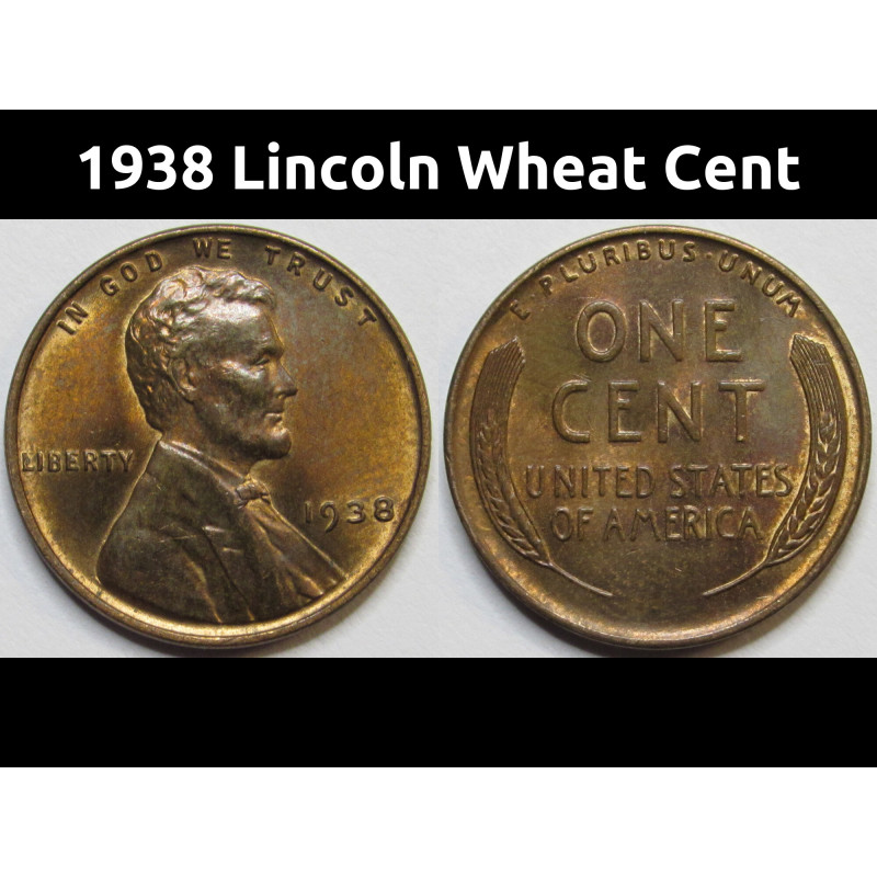1938 Lincoln Wheat Cent - antique American wheat penny