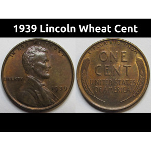 1939 Lincoln Wheat Cent - antique Great Depression era American wheat penny
