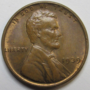 1939 Lincoln Wheat Cent - antique thirties American wheat penny
