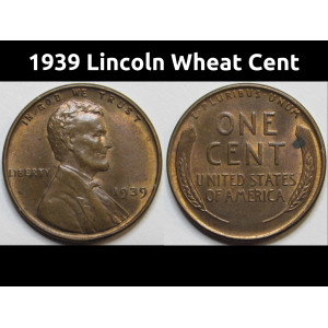 1939 Lincoln Wheat Cent - antique uncirculated American wheat penny