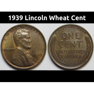 1939 Lincoln Wheat Cent - antique uncirculated Great Depression era American wheat penny