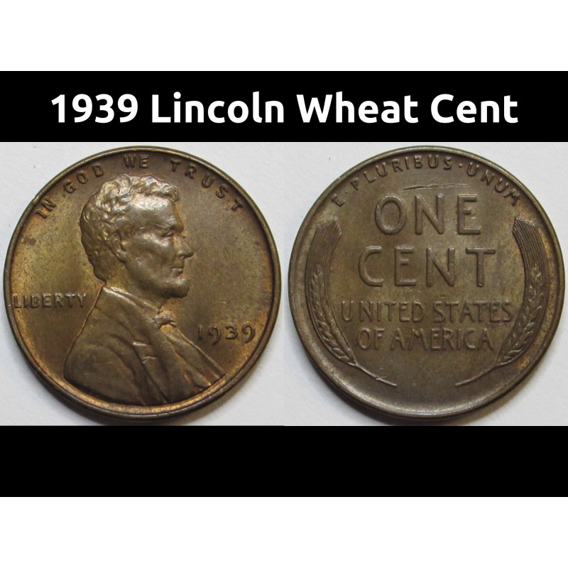 1939 Lincoln Wheat Cent - antique uncirculated Great Depression era American wheat penny