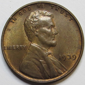 1939 Lincoln Wheat Cent - antique uncirculated Great Depression era American wheat penny
